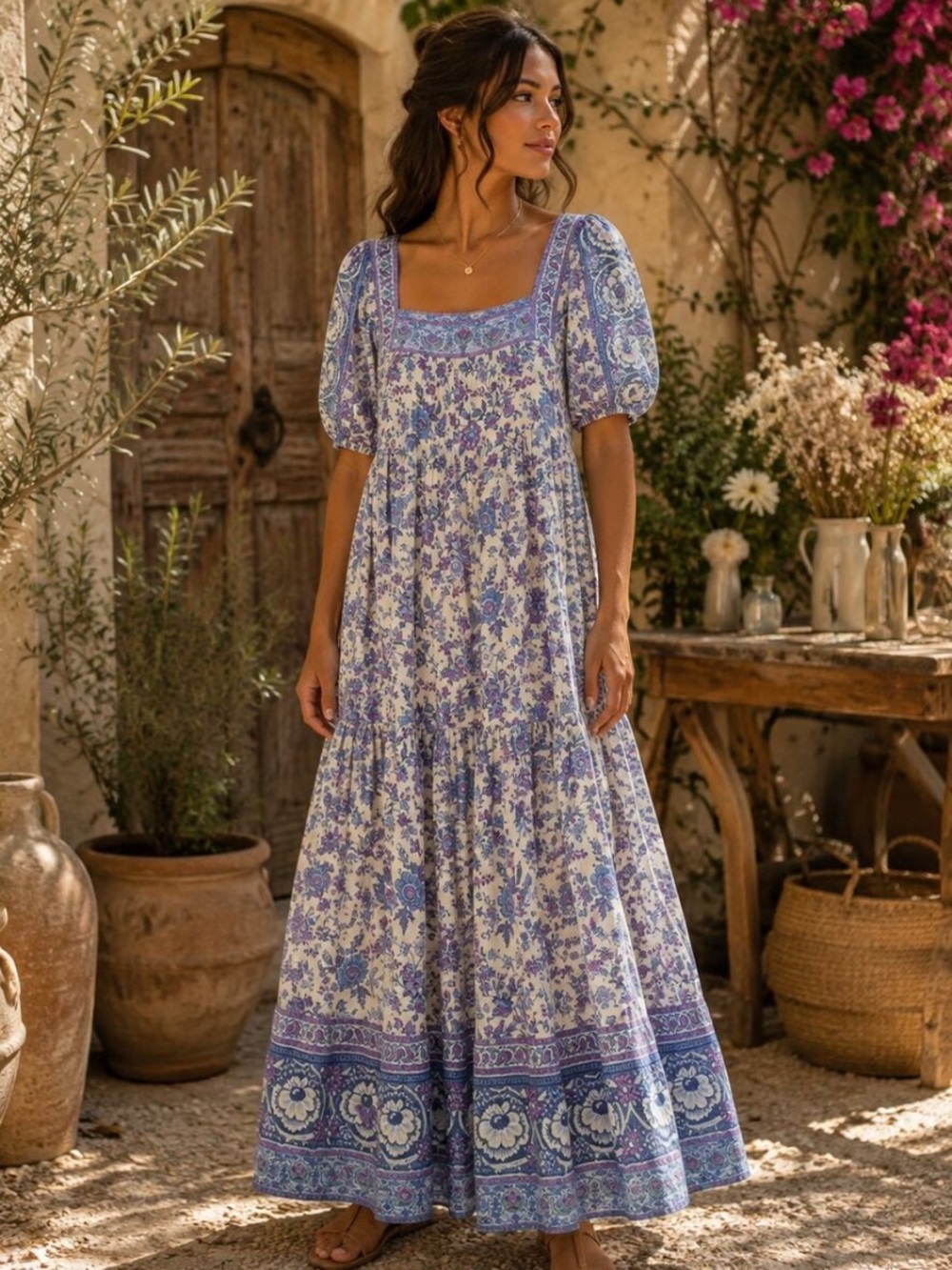 Spell folk song square neck maxi dress